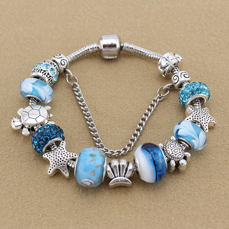 Ocean Lovers - Genuine Rare Sea Glass Premium Charm Bracelet With Sealife  Charms (SCB23-04)