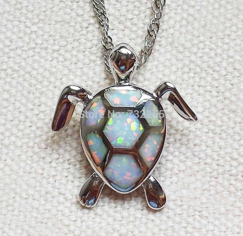 Fire Opal Sea Turtle Pendant Necklace
