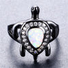 White Fire Diamond Turtle Opal Ring