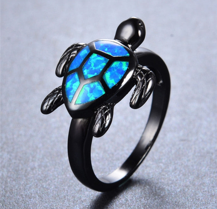 Blue Fire Turtle Opal Rings